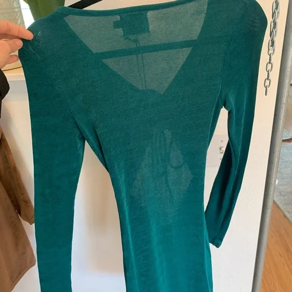 Princess Polly forest green jade bodycon cutout dress mini long sleeve stretch 4 - Picture 5 of 7